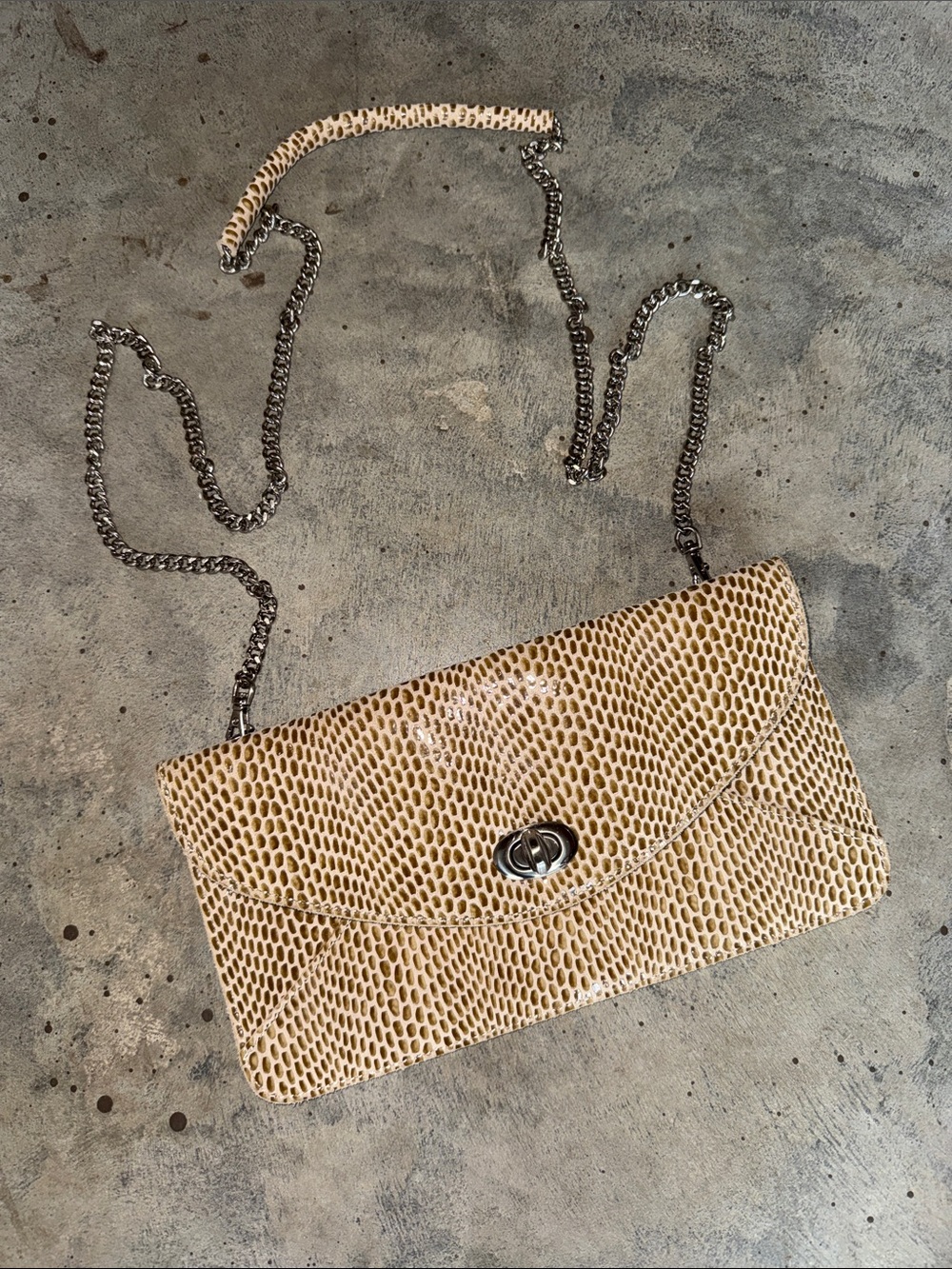 Sorial Beige Snakeskin-Print Chain Crossbody Bag